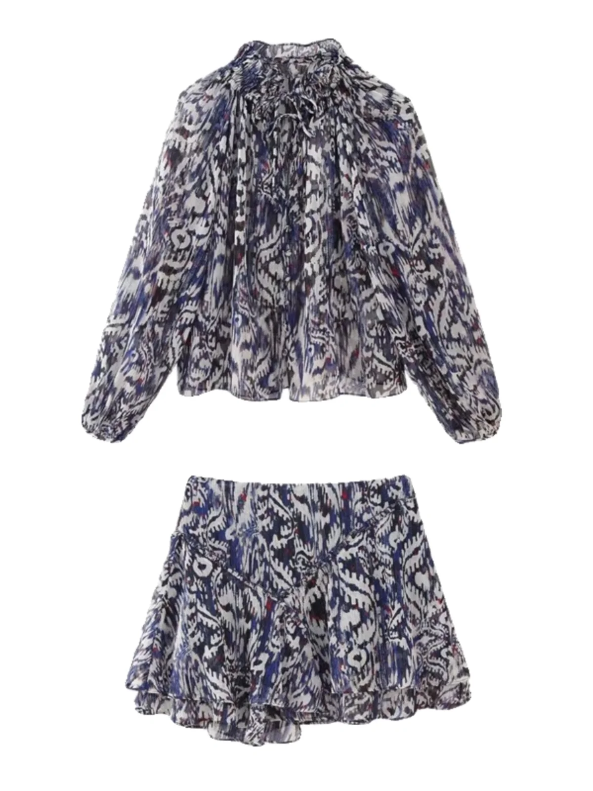 Printemps 2024 ample gonflé Sve métal couleur imprimé Blouse Faionable femmes vêtements Ensemble adapté aux idées 25-35