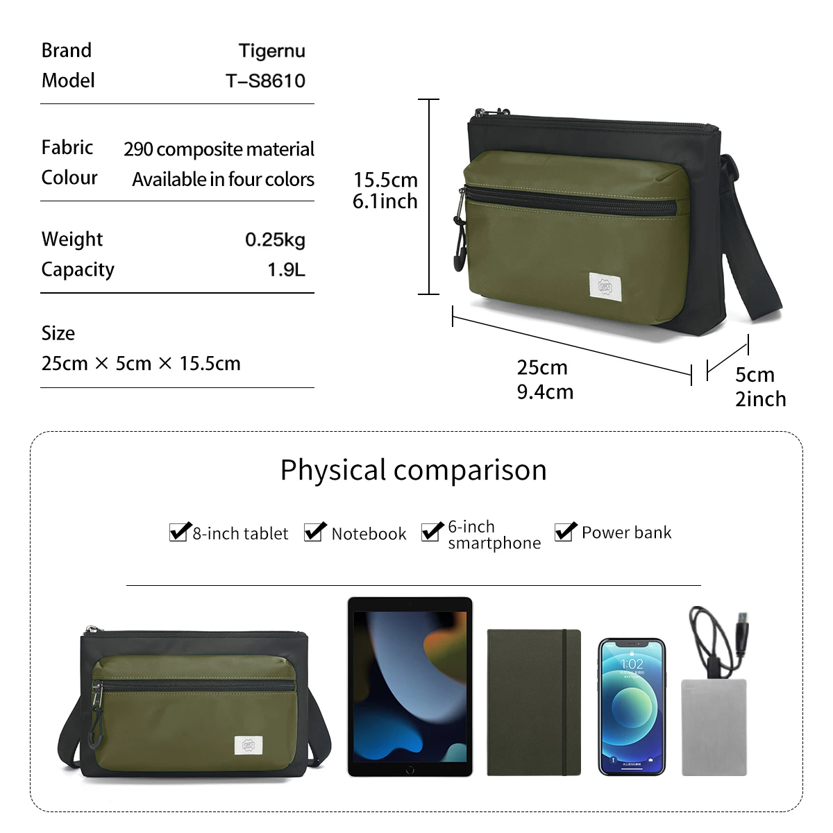 Lifetime Warranty Men Shoulder Bag 7.9inch IPad Bag For Men Lightweight Crossbody Bag Male Casual Sling Bag Waterproof Handbag