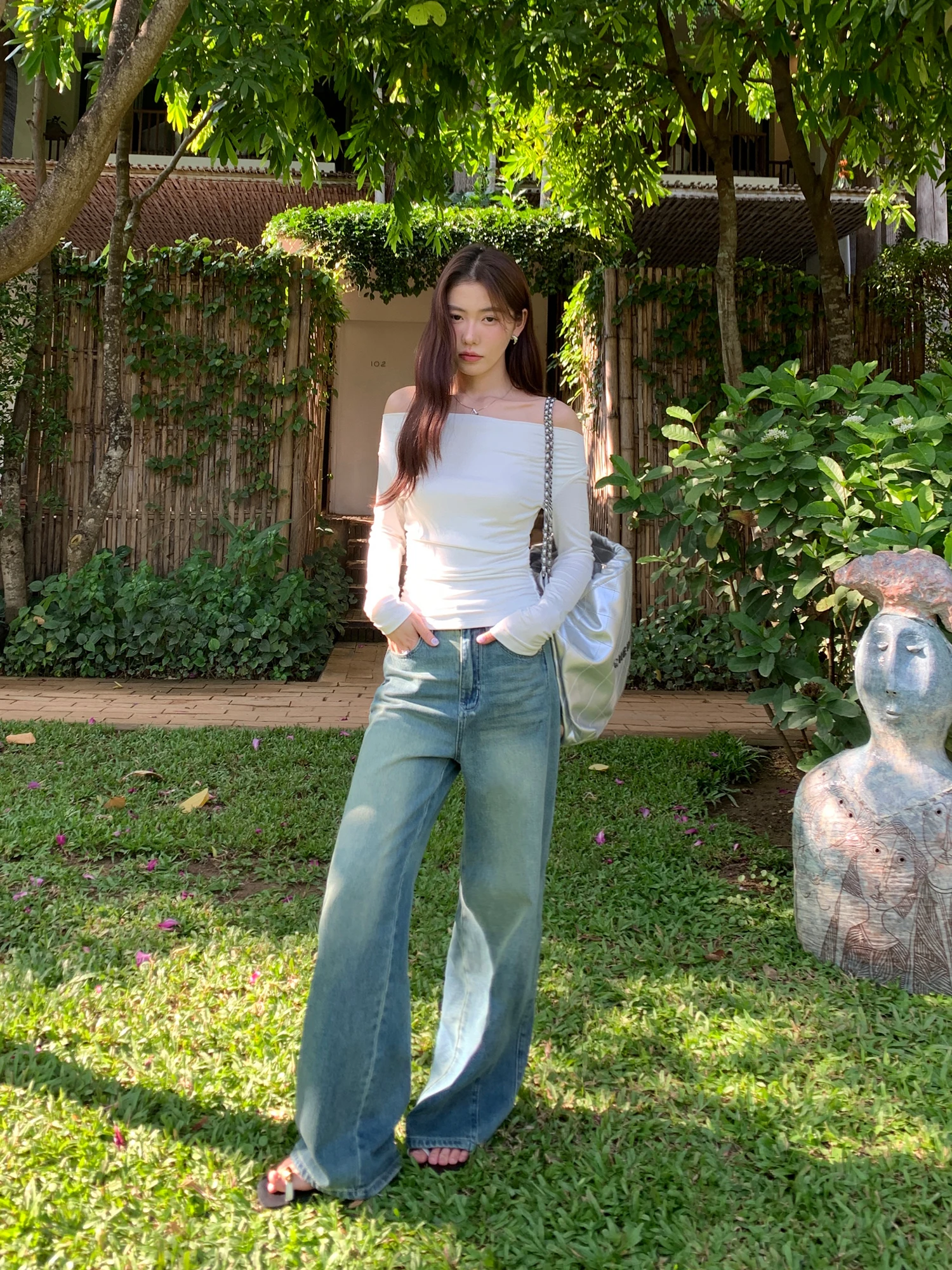 

Широкие джинсовые брюки с высокой талией, женские повседневные брюки в стиле ретро, пумша, свободный крой, без эластичного хлопка, на молнии