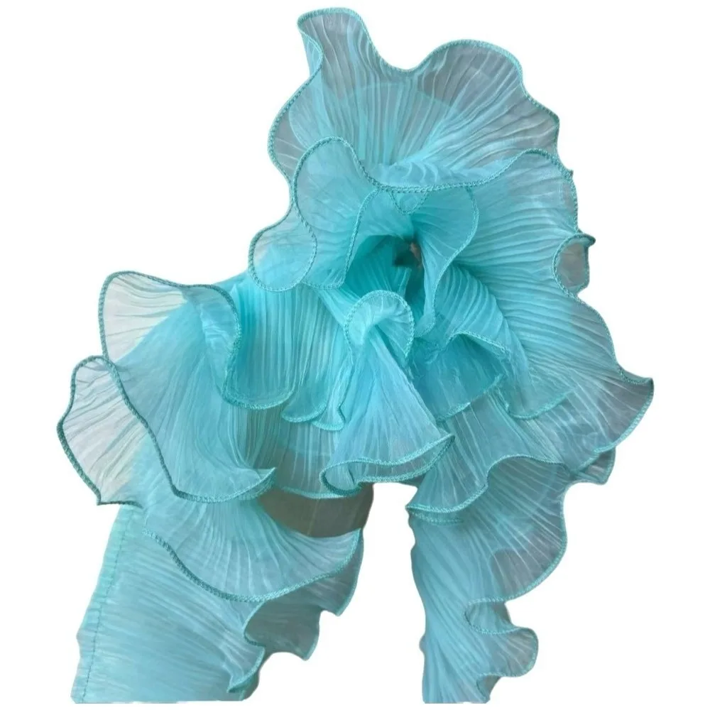 Wave Lace 1 Yard Pleated Fabric Ruffle Pleated Magic Color Pleated Lace Double Layered Accordion Fold Plisse Cloth Dance Dress