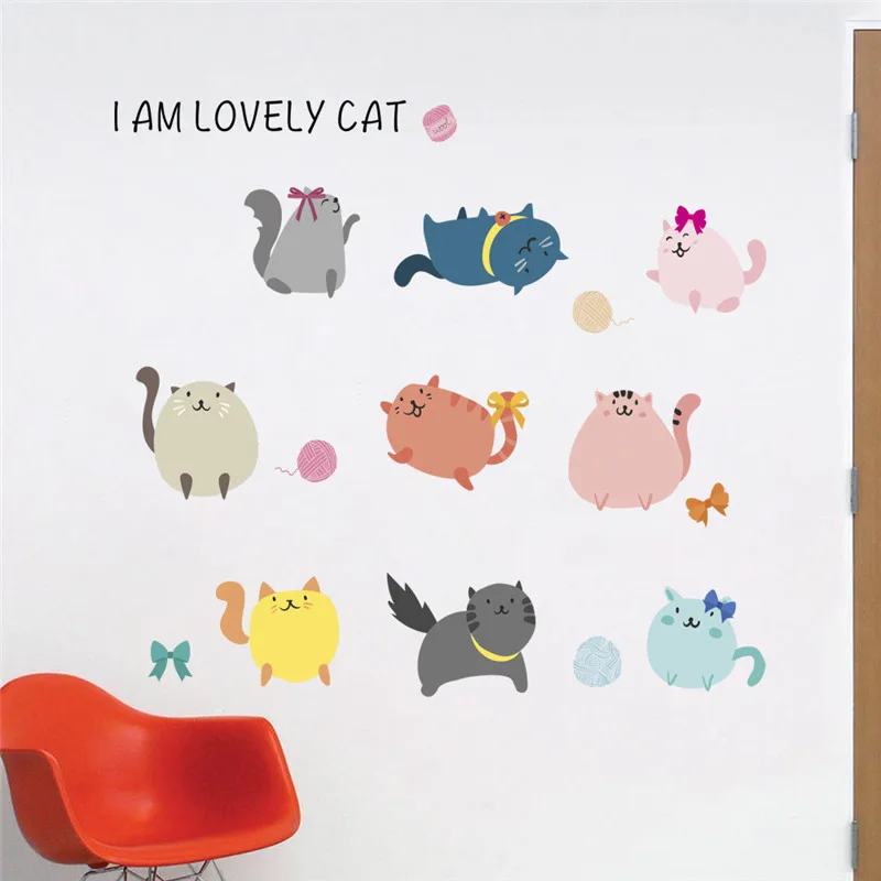 

Cute Cat Playing Wall Stickers For Kids Bedroom Decoration Pet Animal Mural Art Diy Pvc Poster Home Decal