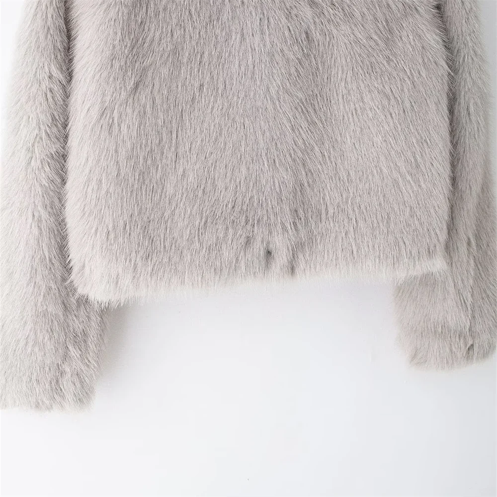 2024 New autumn and winter fashion temperament artificial fur stand up collar short plush jacket top