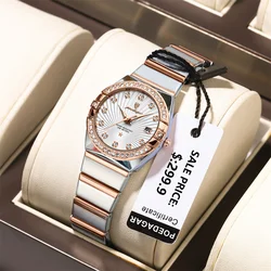 POEDAGAR-reloj de cuarzo con diamantes para mujer, accesorio de marca de lujo, de acero inoxidable, resistente al agua, luminoso, con fecha, a la moda