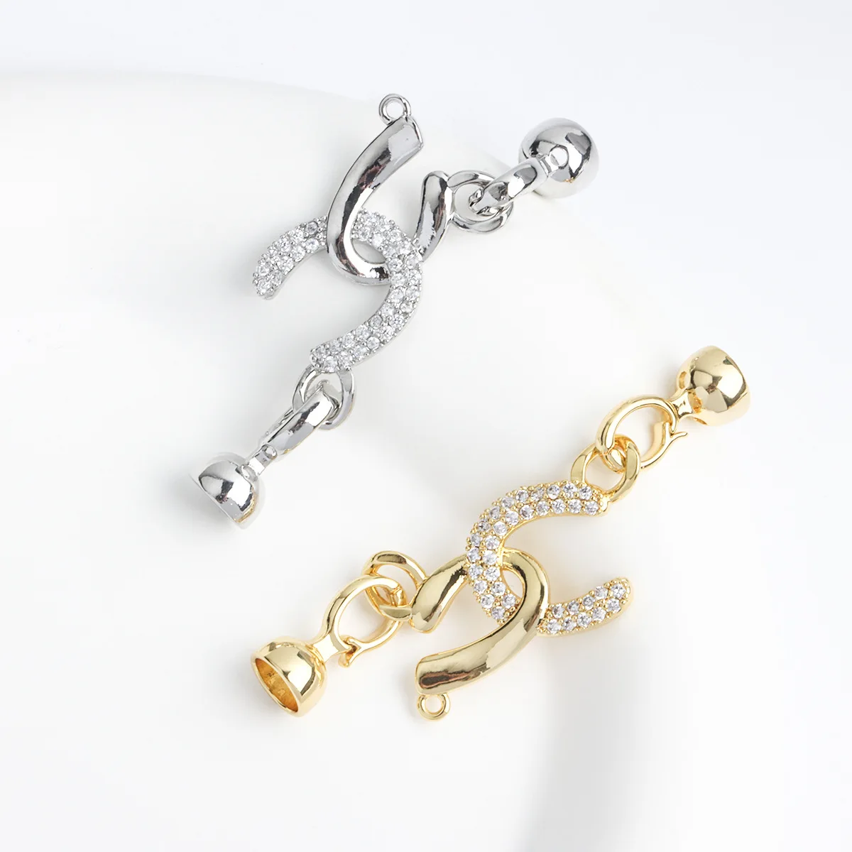 

1 Piece of Copper Plated Gold Inlaid Zircon Double U-shaped Ring Necklace Bracelet Link Buckle DIY Jewelry Accessories Wholesale
