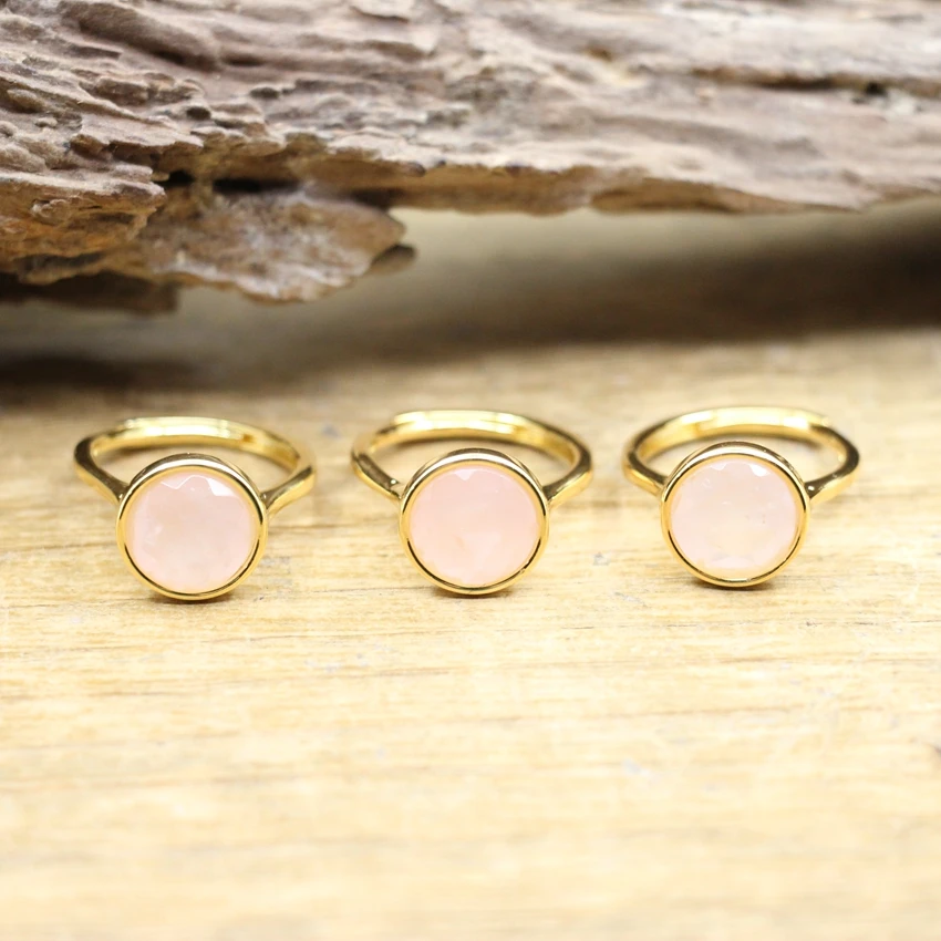 

Natural Crystal Faceted Round Adjustable Rings Healing Pink Quartz Women Fashion Jewelry Dropshipping,QC4150