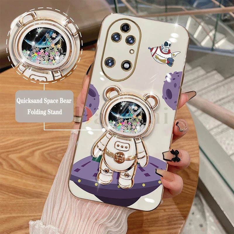 Quicksand Shuttle Astronaut Plating Phone Holder Case For Huawei P50 P50 Pro P40 P40 Lite P30 P20 Nova 10 10SE Mate 50 40 Cover