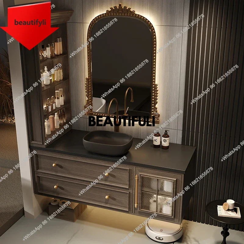 

A57 Bathroom Vanity With Aesthetic French Retro Oak Bathroom Cabinet Rock Plate Wash Basin Combination Bathroom Custom Wash Basi