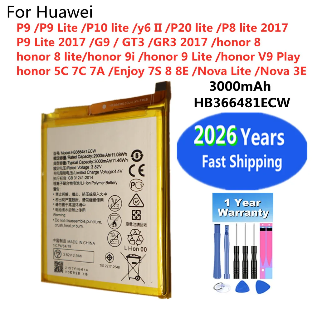 Batería HB366481ECW para Honor 9 lite, 9i, 8, 5C, 7C, 7A, Enjoy 8, 8E, 7S, para Huawei P20, P10, P9, P8 Lite, G9, GT3, GR3, y6 II