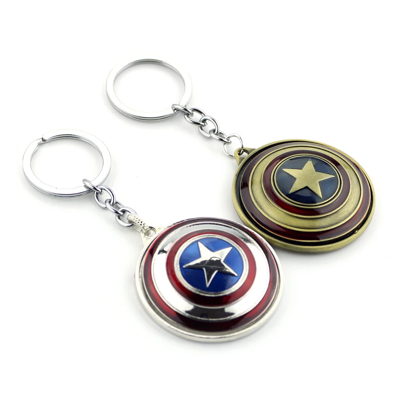 Captain America Shield Keychain Creative Fun Rotate Keyring Superhero Avengers Car Key Holder Backpack Accessory