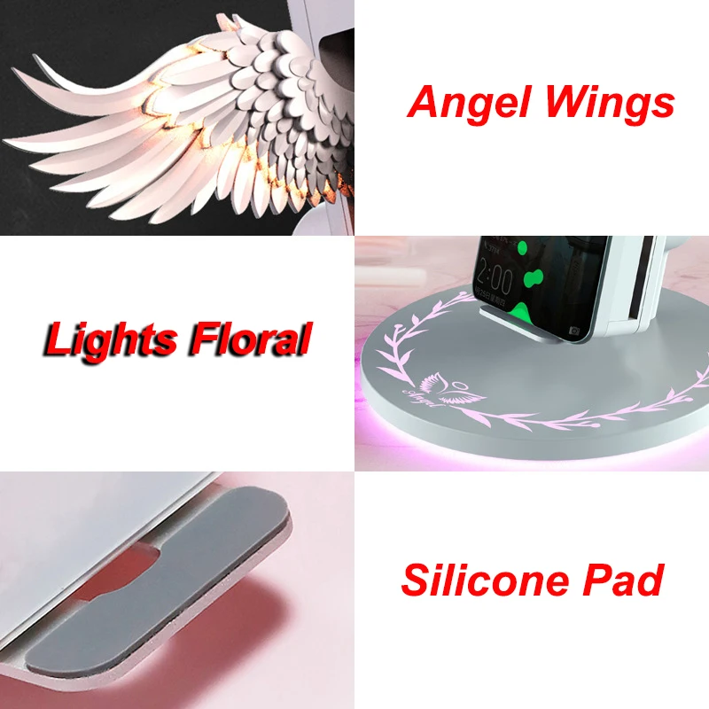 Auto Open Close Angel Wings Wireless Charger LED Leight QI Wireless 15W Fast Charge for iPhone 13 12 11 Pro Max Samsung S22 S21