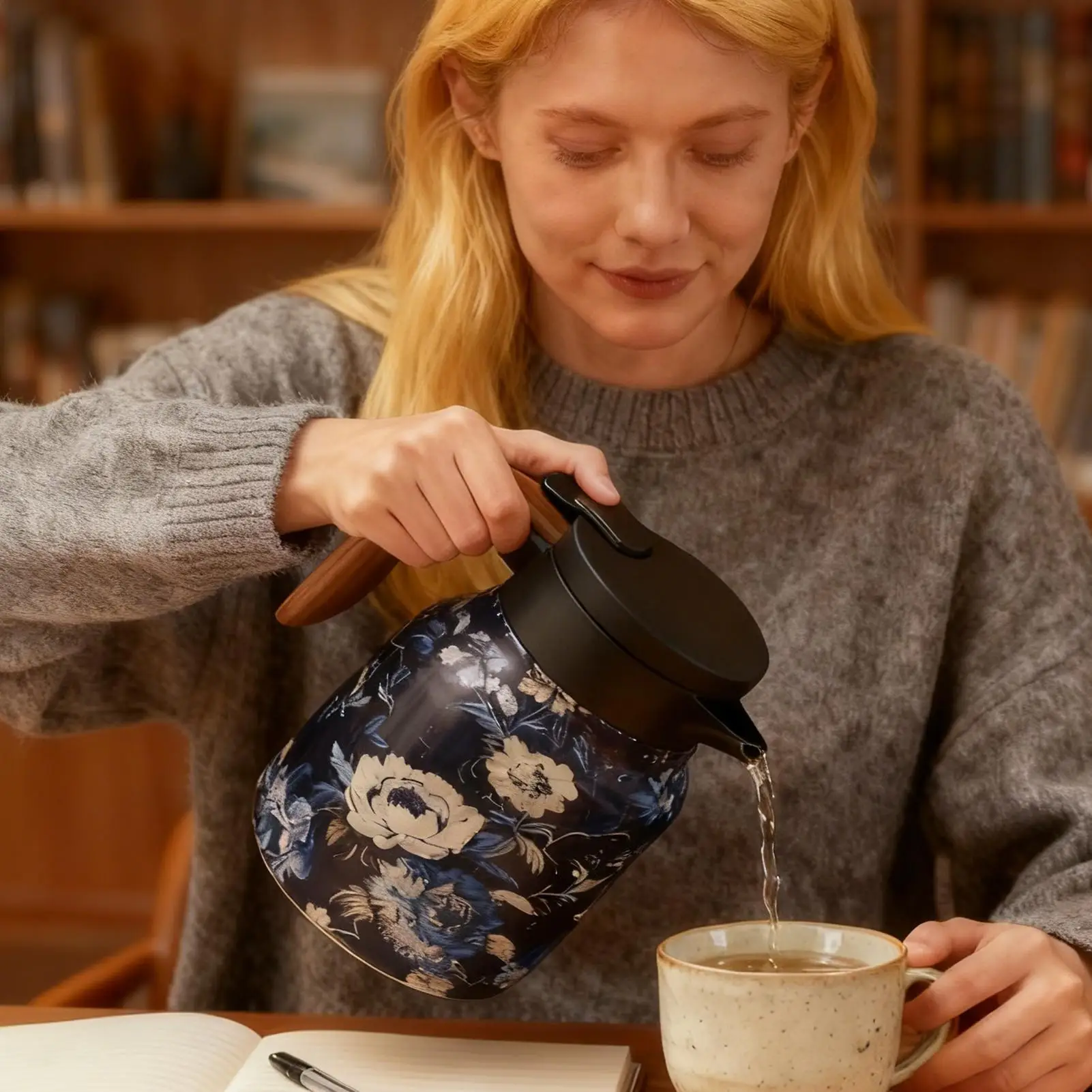 

Stainless Steel Tea Kettle 1L Vintage Stainless Steel Insulated Leakproof Thermal Floral Teapot With Strainer For Home Office