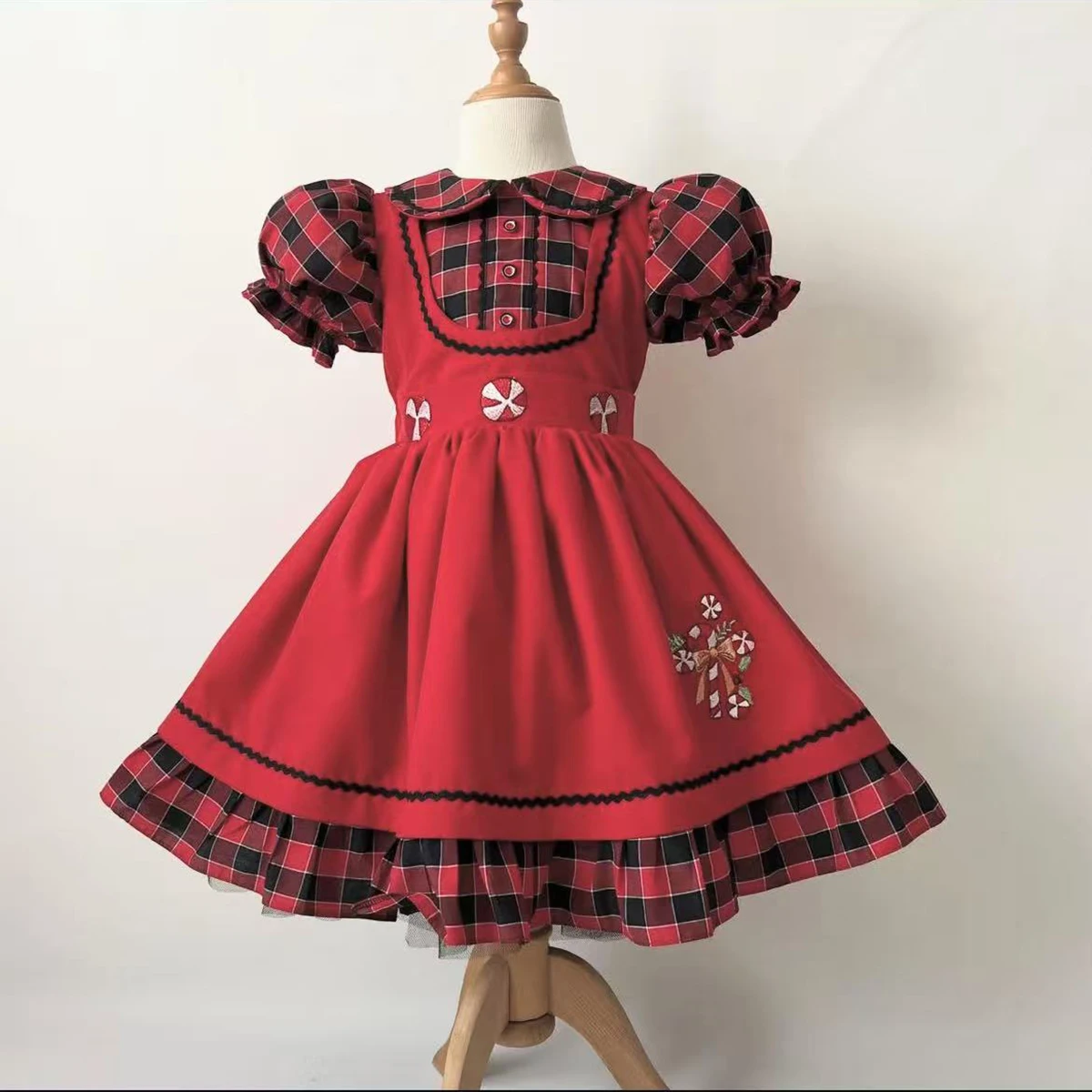 

0-12Y Baby Girl Autumn Winter Embroidery Vintage Red Dress for Birthday Photography Holiday Eid Christmas C350