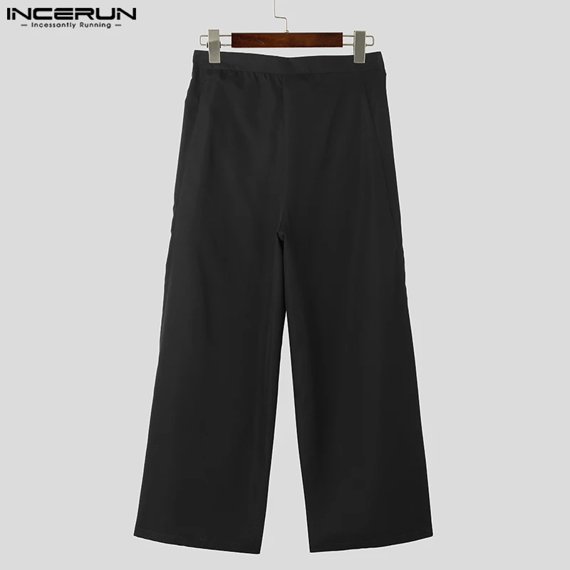 Men Wide Leg Pants Solid Color Button Pleated Fashion Casual Trousers Men Streetwear 2024 Loose Leisure Pantalon S-5XL INCERUN