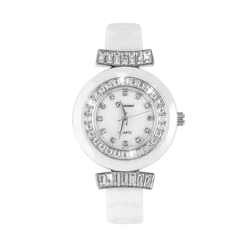 

Женские часы для девочек, кварцевые часы из розового золота с бриллиантами, белые керамические женские элегантные стильные часы Orologio, элегантные часы