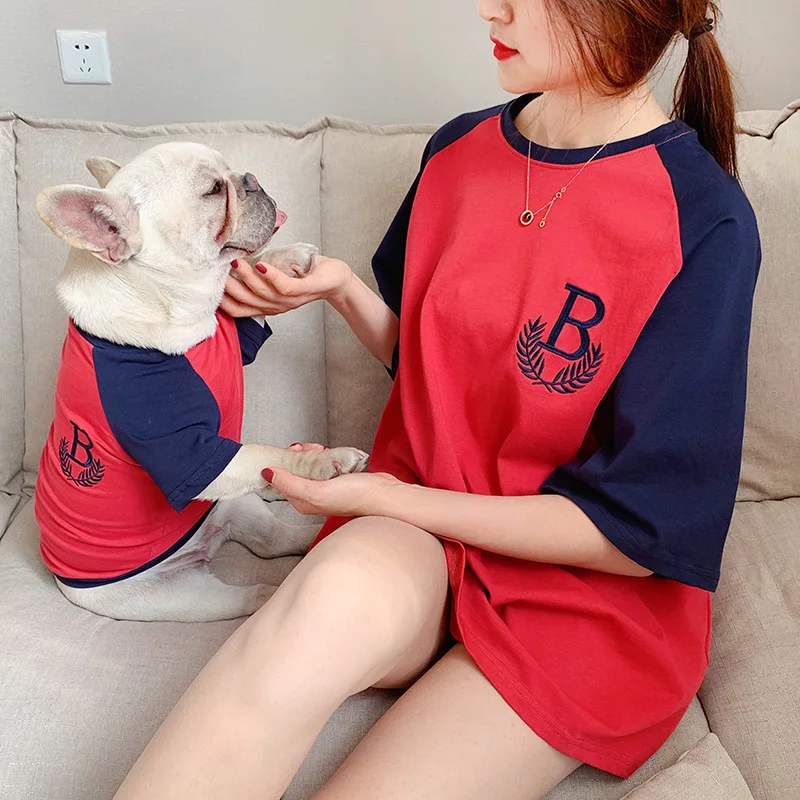 Summer Pet t-shirts short sleeved parent-child embroidered teddy T-shirts for Dog and Parents