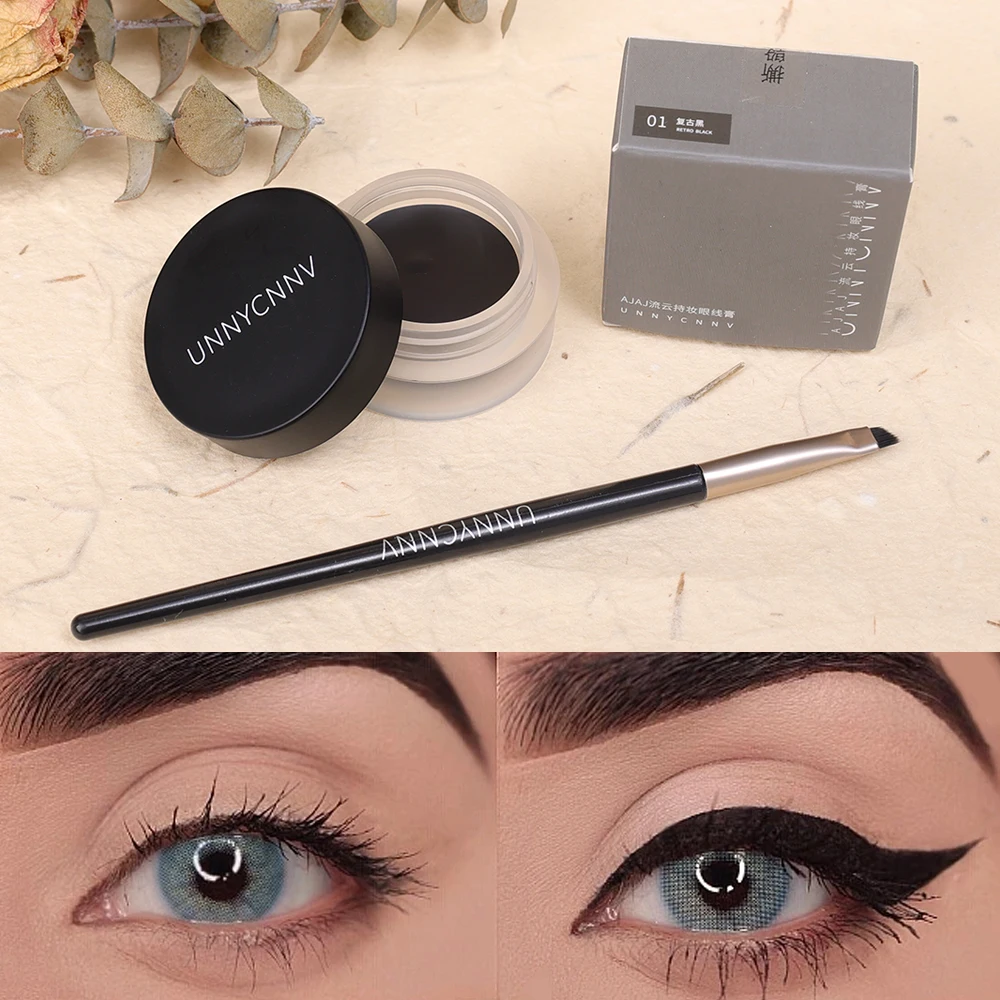 Black Brown Eyeliner Gel Cream Waterproof Smudgeproof Long-lasting 2 in 1 Brow Eyeliner Pomade Highly Tint for Eye Shadow Makeup