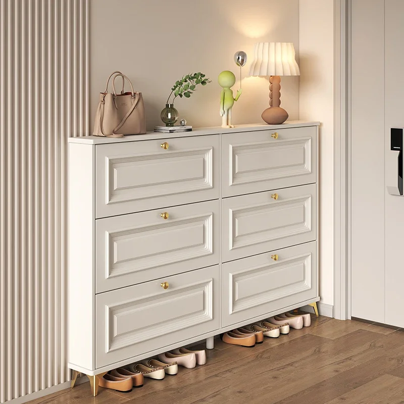 

Cream style ultra-thin flip shoe cabinet home door small explosive entryway cabinet storage