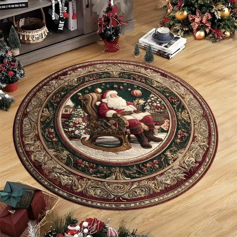 VIKAMA Christmas Reindeer 3D Optical Illusion Round Rug, Non-Slip and Machine-Washable Living Room Decorative Rug, Home Decor