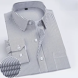 New Men Formal Shirt Long Sleeve Office Solid Color Striped Anti-Wrinkle Fashion Business Pocket White Social Pocket Shirt S-4XL
