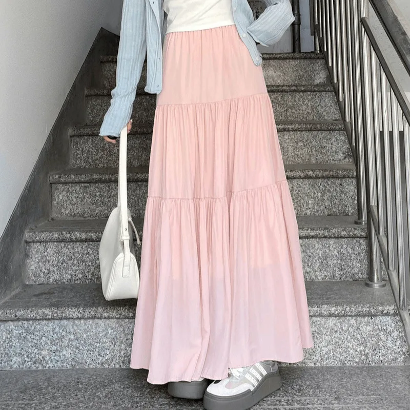 

White Midi Skirt Women Summer High Waist A Line Skirt Tiered Ruffle Long Skirt Soft Feminine Style Unique Design Small Trendy
