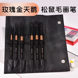 6Peices Watercolor Brush Black Gold Swan Squirrel Hair round/Flat head cat tongue art special set