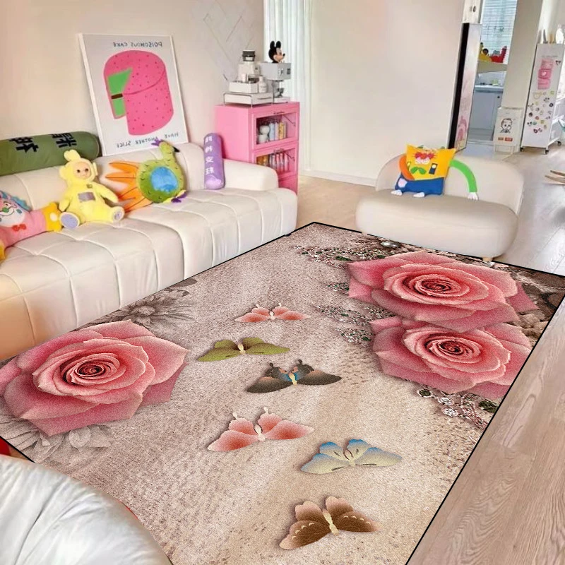 Living Room Decoration 3D Flower Carpets Modern Home Light Luxury Rugs Sofa Area Foot Mat Soft Washable Room Bedside Soft Rug