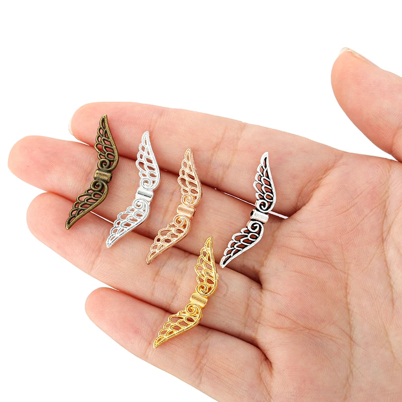 YuenZ 25pcs 5 colour Antique silver Plated Charms wing Small hole beads Pendants for Jewelry Making DIY Handmade 31*8mm D436