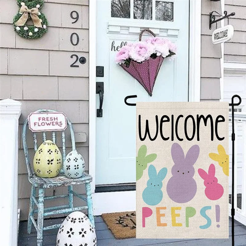 Welcome Easter Garden Flag Easter Double Sided Garden Flag Spring Yard Outdoor Farmhouse Decoration-AT36