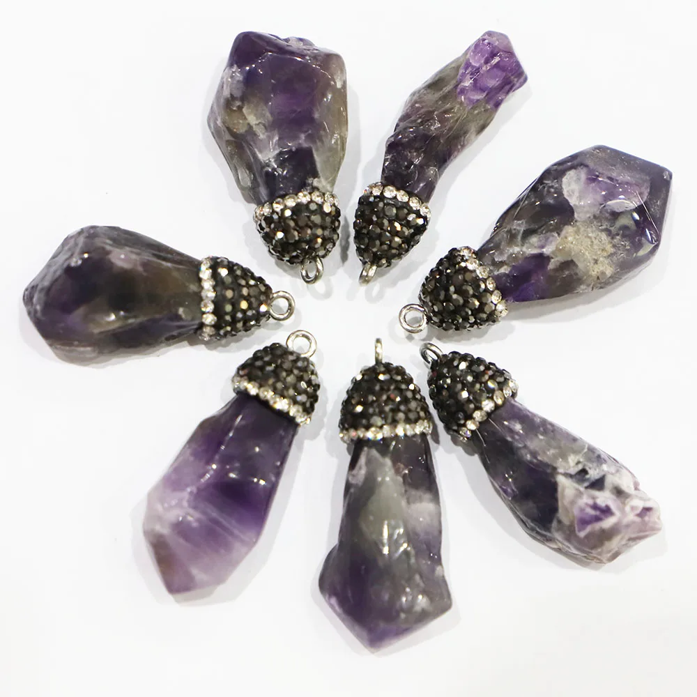 

Hotsale Natural Raw Ore Stone Irregular Amethyst Pendant Necklace Reiki Charms Fashion Jewelry Making Accessories Wholesale 8Pcs