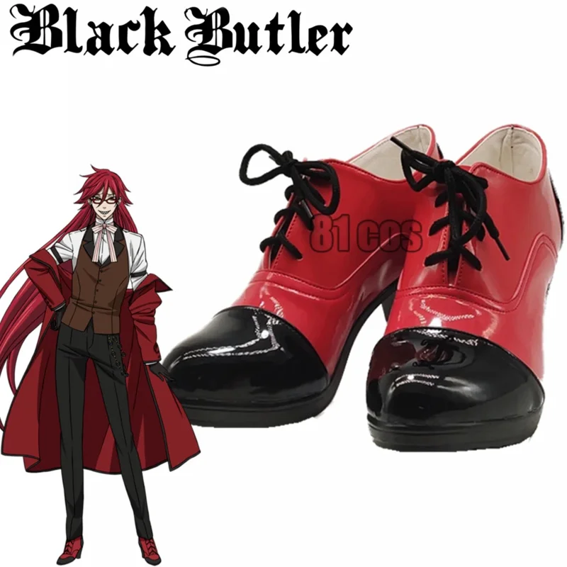 

Anime Black Butler Adult Cosplay Boots Butler Shoes Black Red Black Anime Grell sutverge Shoes Carnival Halloween Cos Clothes