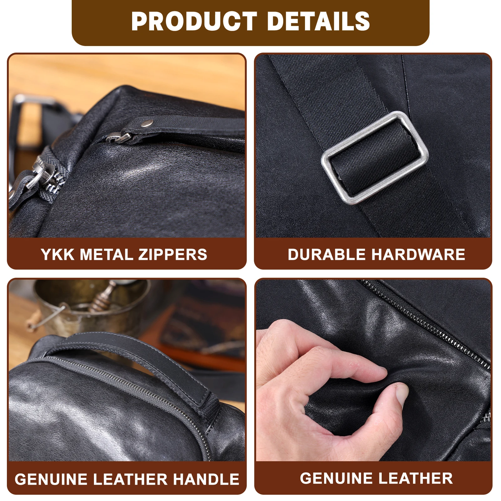 Echte Leder-Umhängetasche für Herren, Casual, Vielseitig, Kameratasche, Oberleder, Modischer Stil – Detail 14