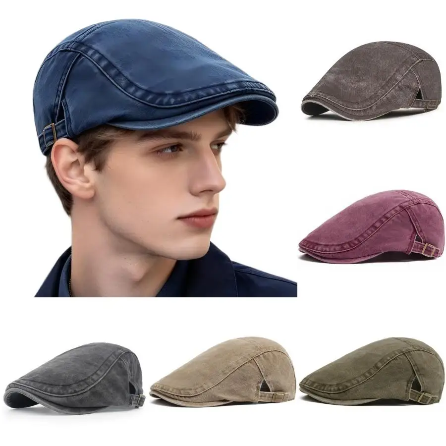 American Casual Retro Beret Spring Summer Watered Denim  Washed Old Street Forward Hat British Painter Newsboy Cap Visor