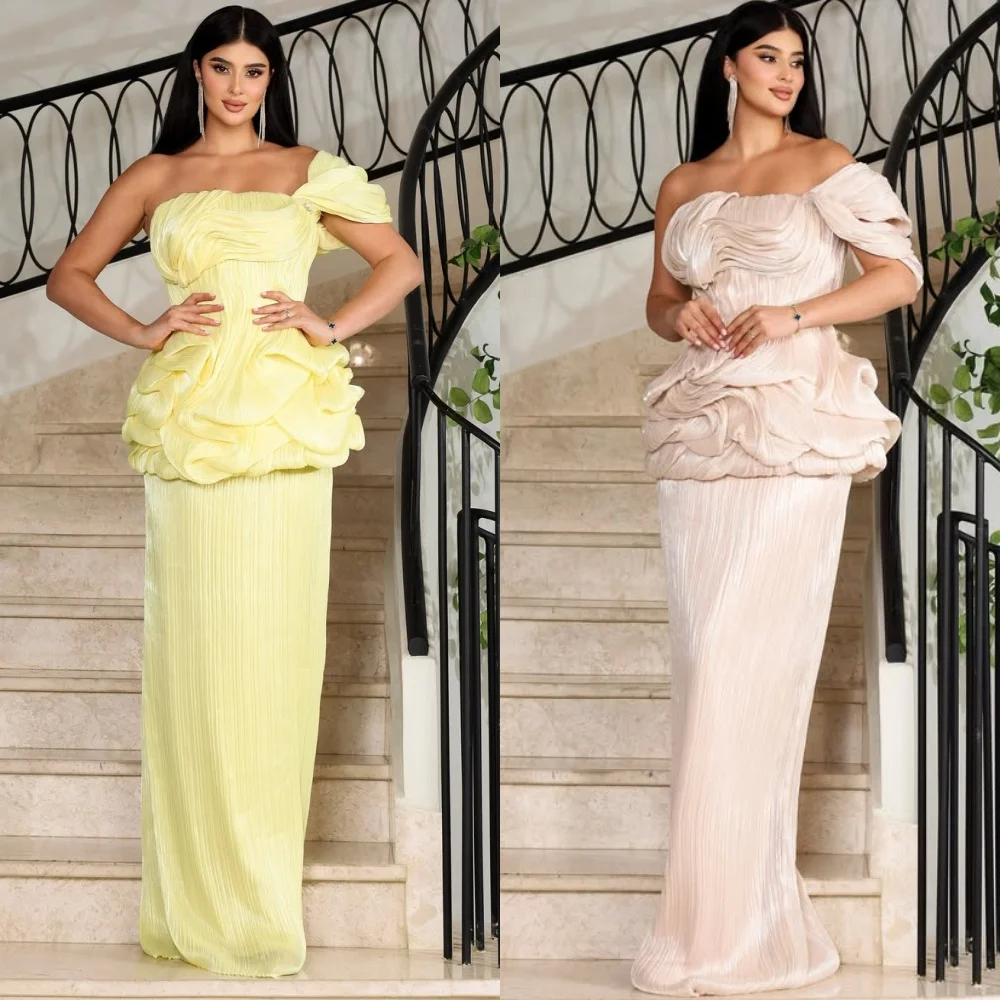 

Customized Modern Style Fashion Ruched Pleat Straight One-shoulder Long Dresses Bespoke Occasion Dresses Sizes Available Classic