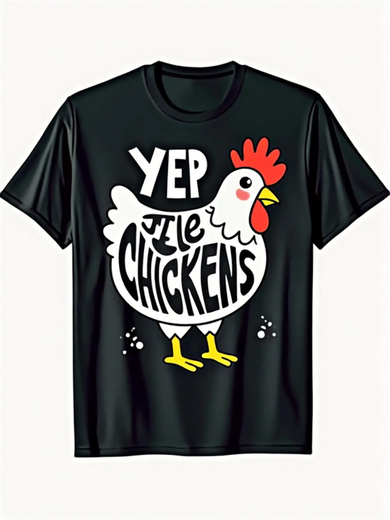 Funny Men's Black Graphic T-Shirt Yep I Do Chickens White Hen Rooster Red Comb Yellow Feet Bold Letter Print Farm Animal Humor 100% Cotton Heavyweight Short Sleeve Casual Streetwear Tee