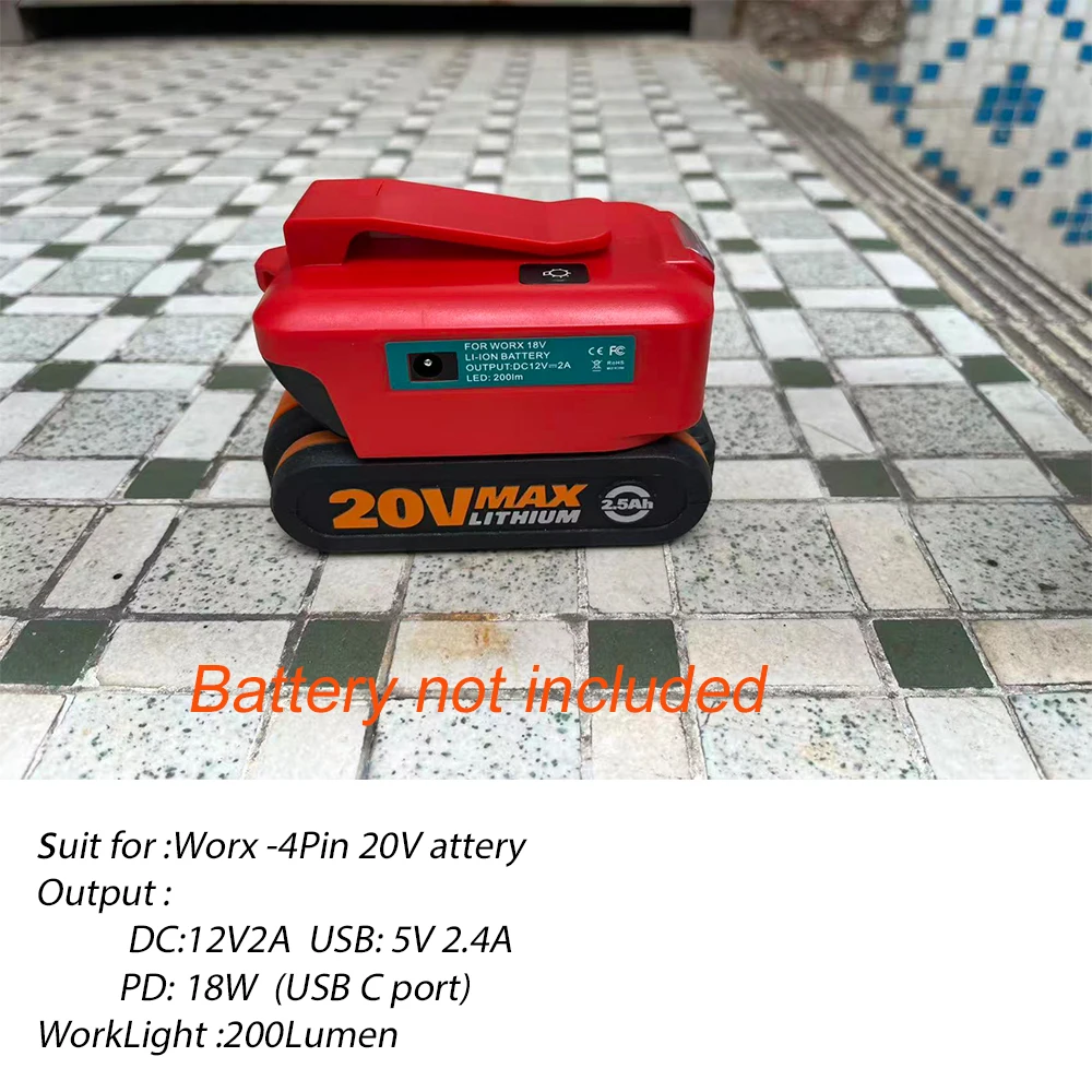 

Адаптер для аккумулятора WORX 20 В на PD 18 Вт USB QC3.0, порт зарядного устройства и DIY DC12V2A, аксессуары для инструментов
