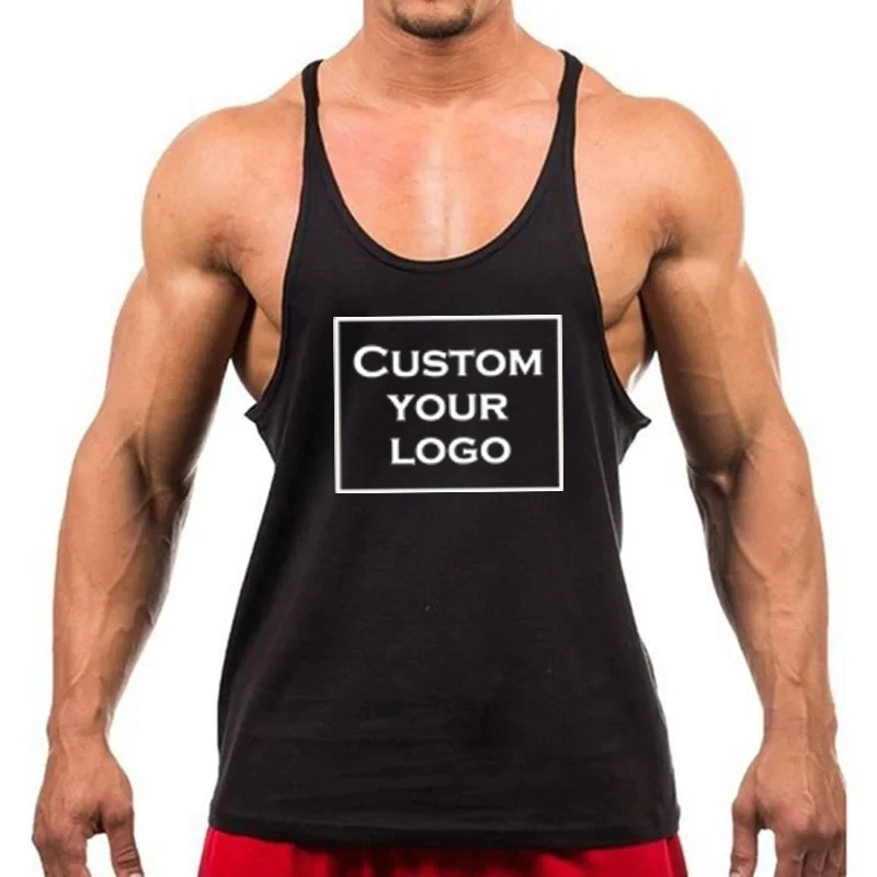 DIY Men's Fitness Vest Workout Tank Top Training Muscle Vest Y Back Printed Vest Thin Shoulder Straps Tank Tops