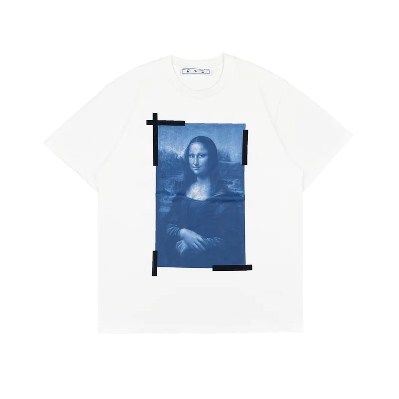 Top Grade Logo Printed Blue Mona Lisa Women Men T shirts tees Hiphop Oversized Men Casual Cotton T shirt