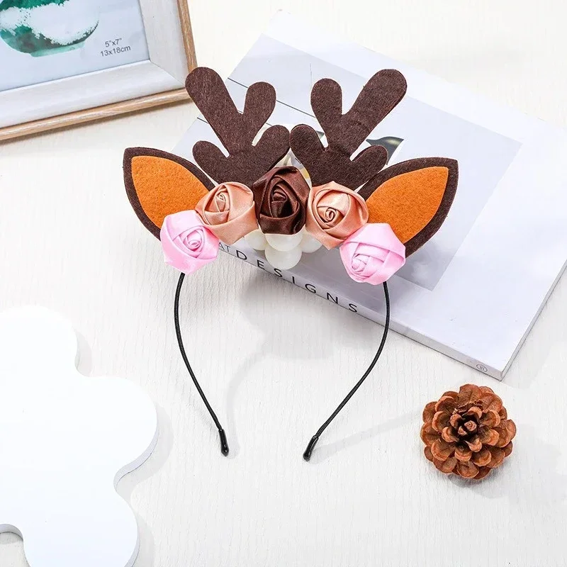 

10 шт., рождественская повязка на голову, рога, цветок, лось, оленьи уши, платье, реквизит для выступлений, праздничное украшение для фестиваля, вечеринки для женщин и девочек