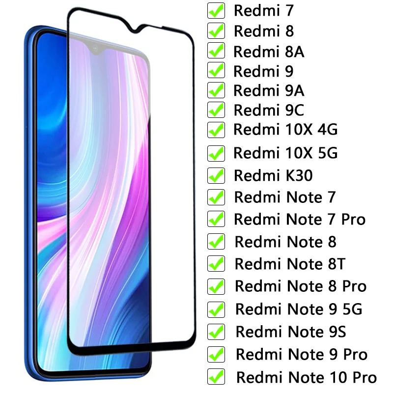 100D Protection Glass For Xiaomi Redmi 7 8A 9A 9C K30 10X 4G 5G Tempered Screen Protector Redmi Note 7 8 8T 9 9S 10 Pro Glass