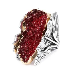 Exaggerated Antiqued Silver Color Purple Stone Creative Ginkgo Biloba Shaped Rings for Women Men Fashion Party Jewelry