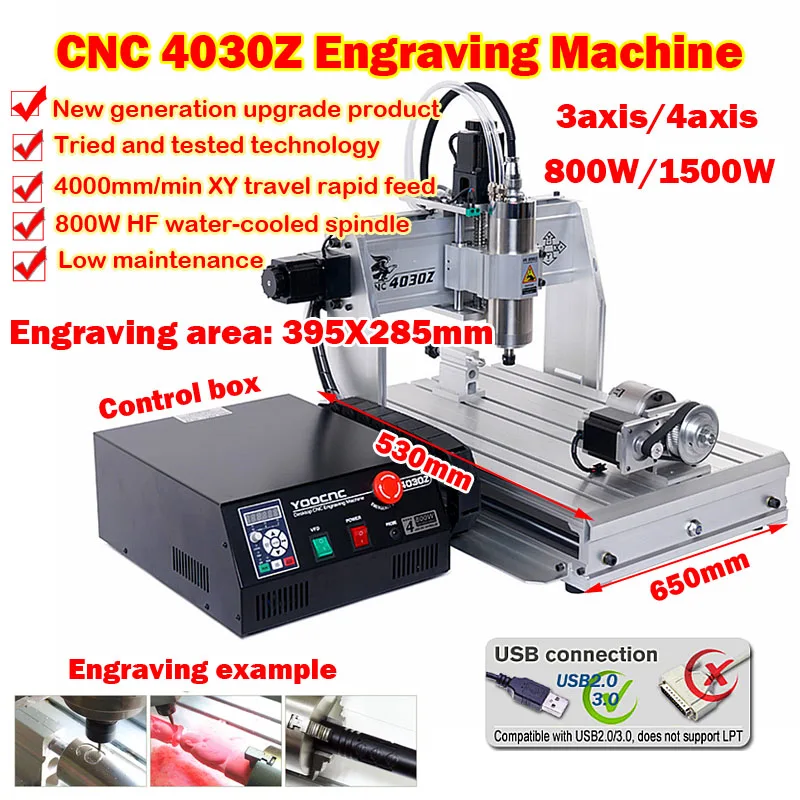 Enrutador CNC LY 4030Z, carril guía lineal, 4 ejes, 3 ejes, máquina cortadora de grabado, 1500W, 800W, grabador para tallado de madera, fresado y