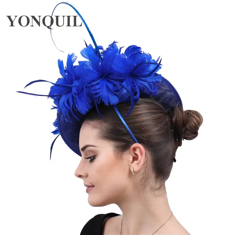 Red Fascinator Hats For Women Wedding Elegant Fascinator With Feather Flower Adorn Headpiece Lady Cocktail Headwear