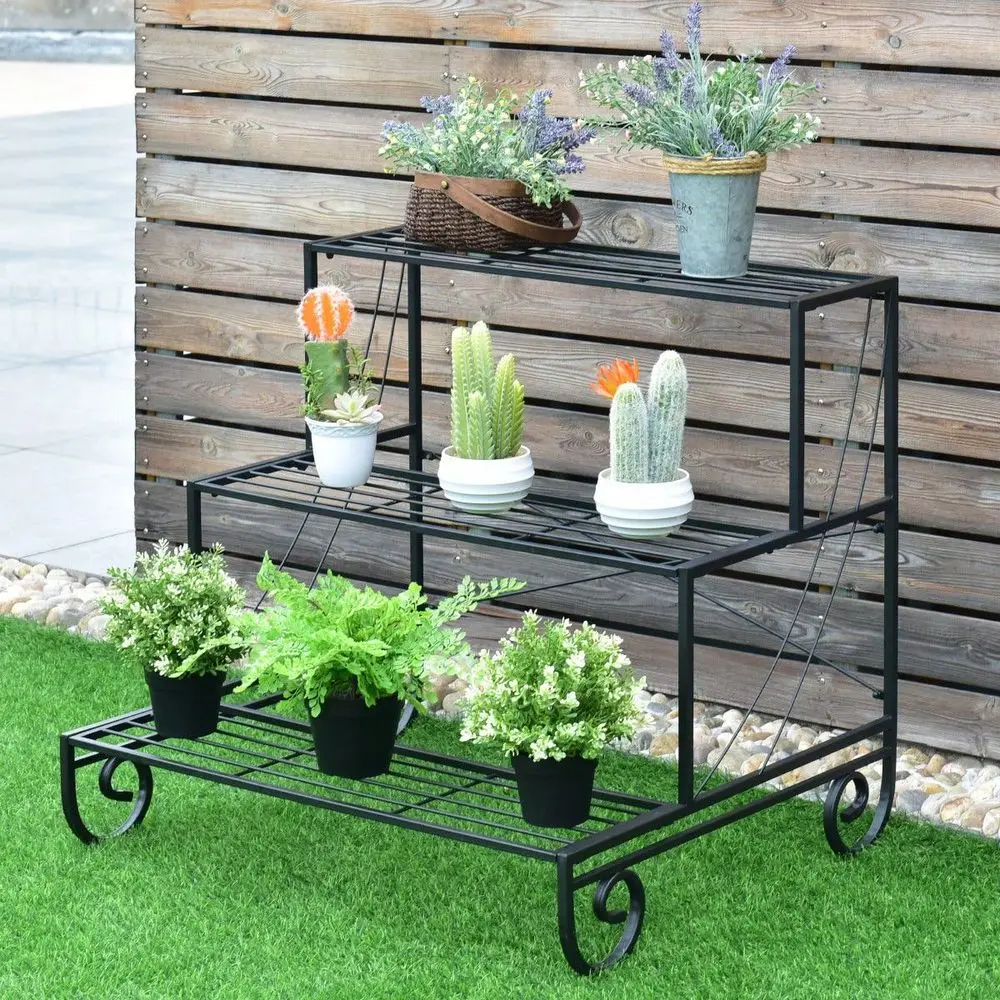 

3 Tier Outdoor Metal Plant Stand Flower Planter Garden Display Holder Shelf Rack