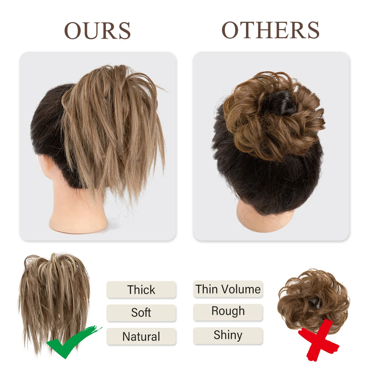 Female bun head, fluffy hair volume, synthetic fake hair loop, short tail design, exquisite hairstyle