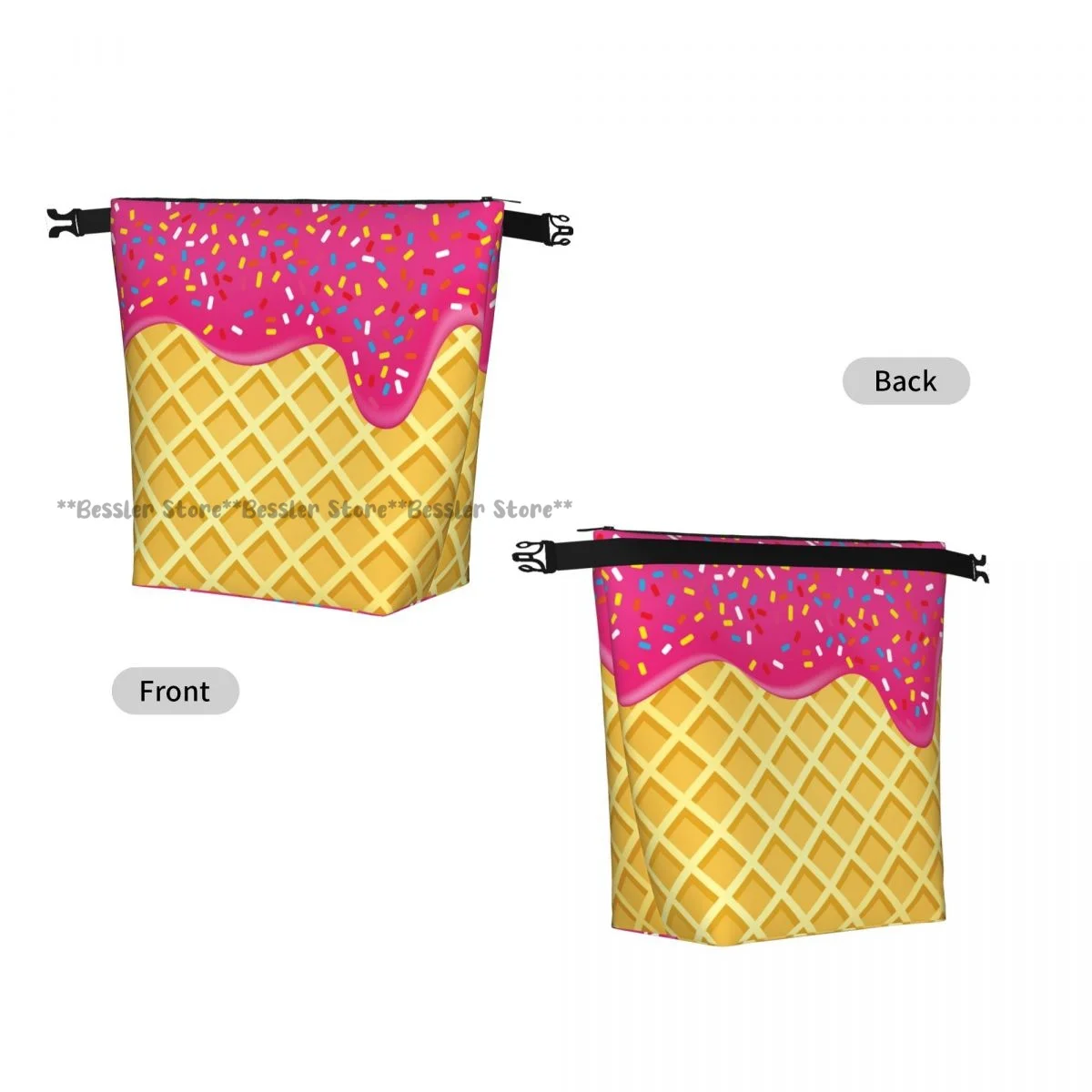 Portable Roll-top Insulated Cooler Lunch Bag Strawberry Ice Cream Melted And Topping Thermal Food Bag for Travel Outdoor Camping