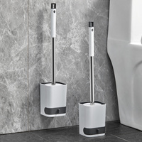 WORTHBUY Plastic Wall Mounted No Dead Corner Toilet Cleaning Brush With Drain Base Long Handle Toilet Brush Bathroom Accessories