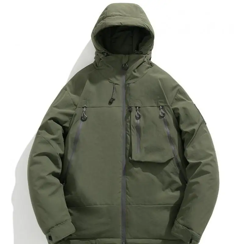 Parkas con capucha de talla grande para hombre, ropa de calle de manga larga, chaqueta acolchada informal, abrigos a prueba de viento, prendas de