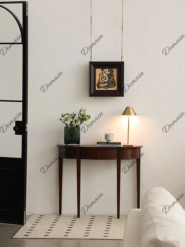 Medieval semicircular solid wood extremely narrow entrance platform corridor against the wall narrow cabinet retro curved  table