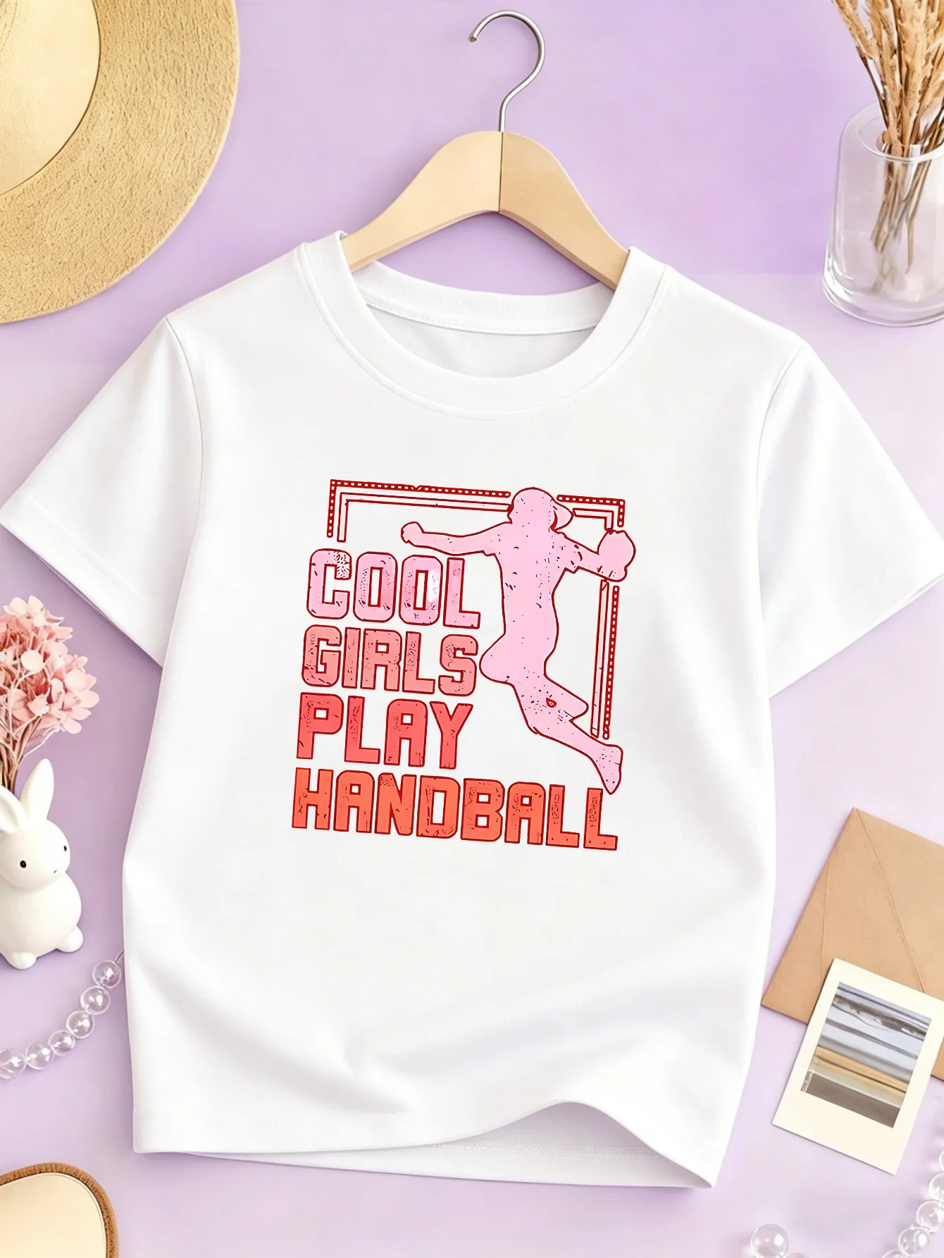 Cool Girls Play Handball Silhouette Letter Print Kid T Shirt Boys Girls Cotton Short Parent Child Sports Summer Casual Basic Tee