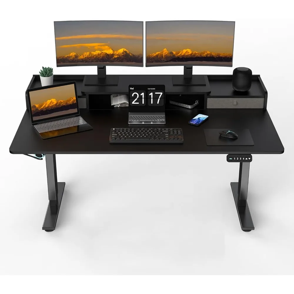 

63 x 30 inch electric standing desk with 2 drawers, adjustable height widened standing desk with storage space, ergonomic